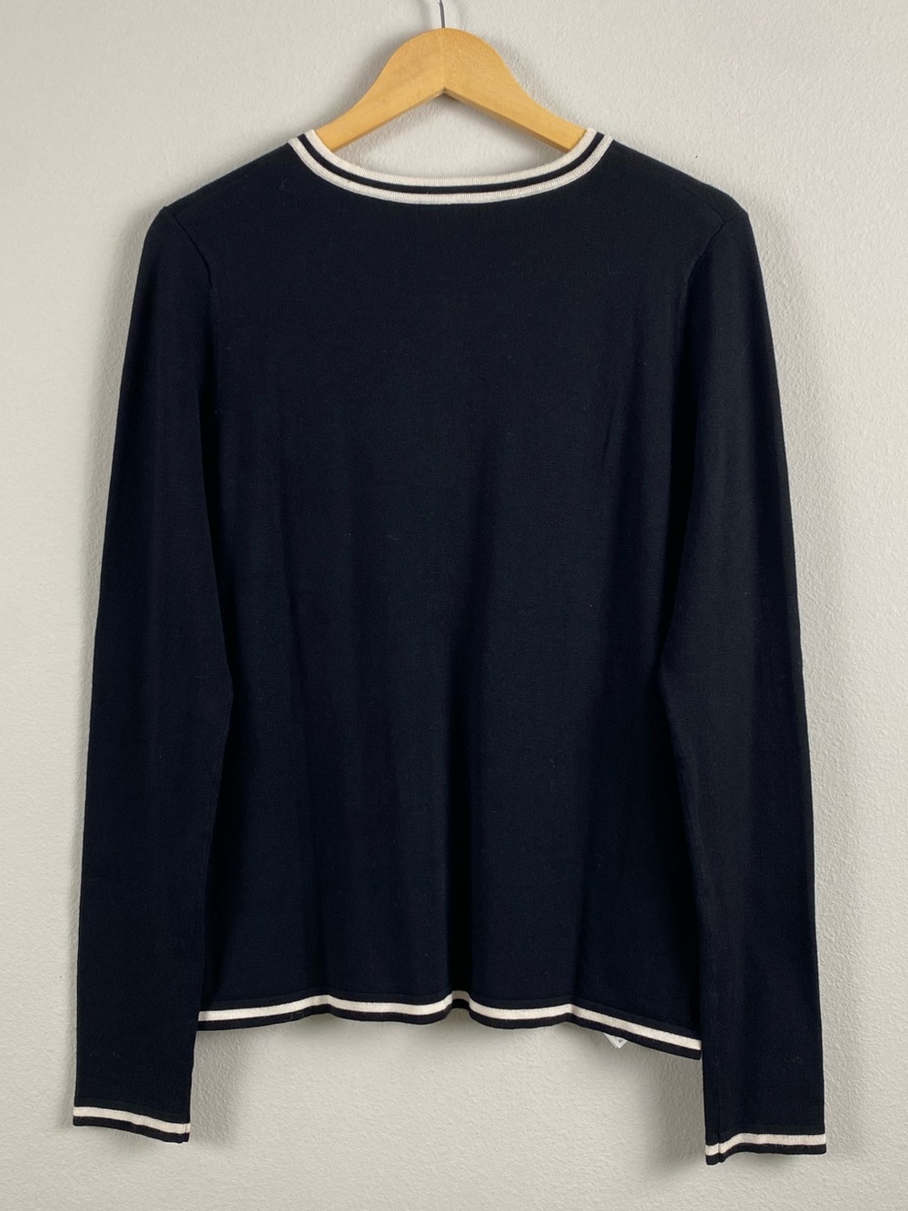 Mango MNG Contrast Tipped Long Sleeve Parker Cardigan Sweater | Black/Ivory - Picture 2 of 16